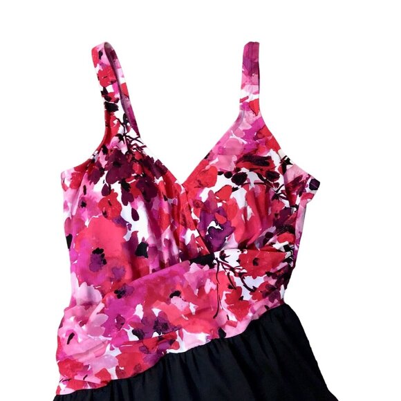 Maxine of Hollywood Swimsuit Womens 12 Used Pink Red Purple Floral Black MM4GF37 - Picture 3 of 13